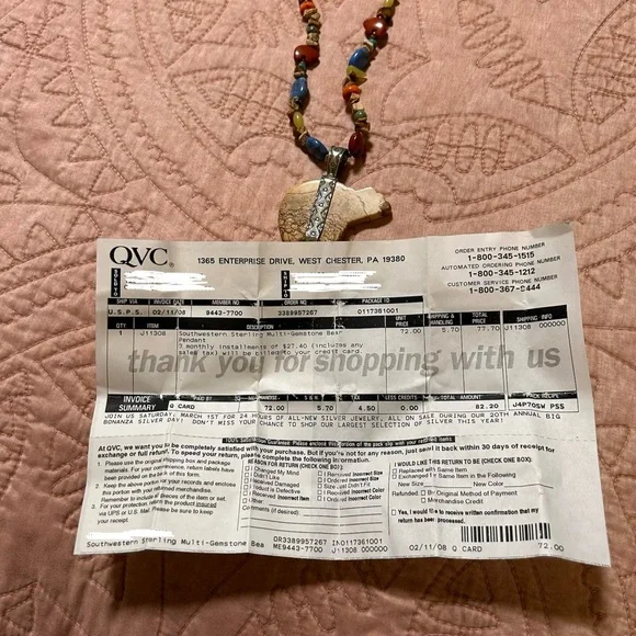 Southwestern Sterling Multi-Gemstone Bear Pendant Necklace - Picture 2 of 4